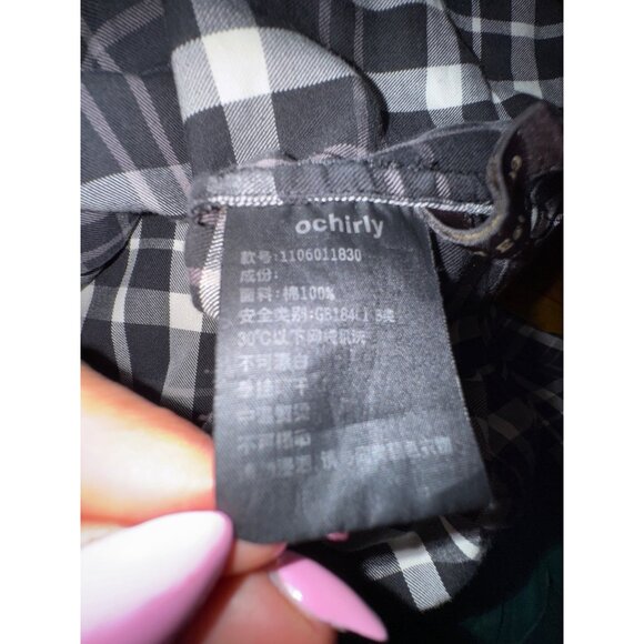 Ochirly Plaid Ruffled‎ Blouse Small Black/White Western Prairie Cottage Preppie - Picture 8 of 12